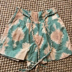 Ulla Johnson Teal and Tan High Waist Shorts